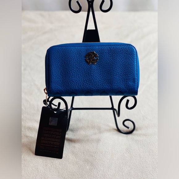 Roberto Cavalli Blue Pebbled Leather Wallet - Picture 2 of 15